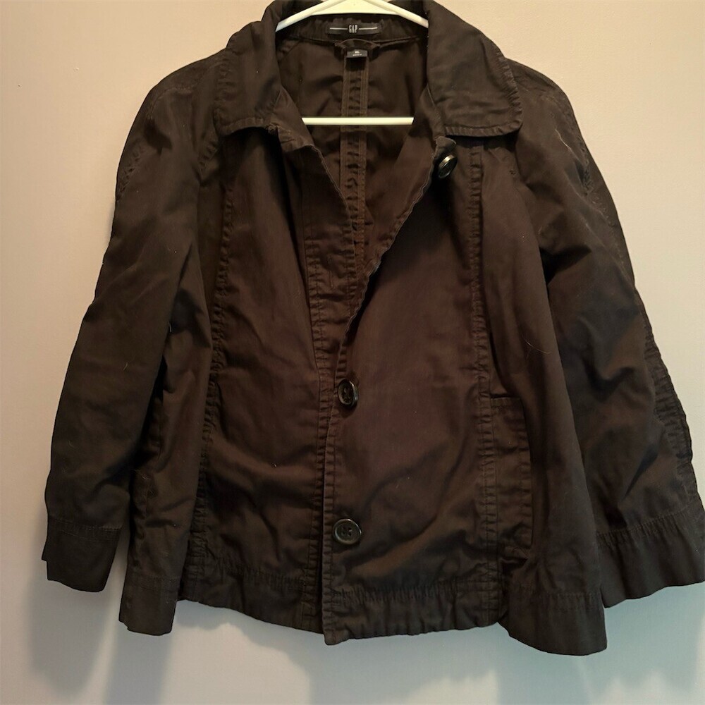 GAP Jacket Womens XL Black Lightweight Button Front Collared Casual